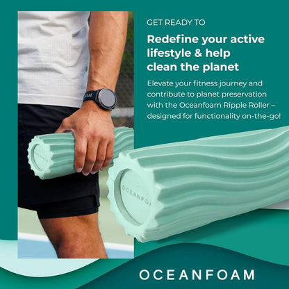 Oceanfoam Ripple Travel Foam Roller (11" x 3.35") Firm Mini Foam Roller for Physical Therapy, Deep Tissue Massage, Back Pain - High Density, Ergonomic Wave Textured - Yoga, Pilates, Exercise (Natural) - Colors A