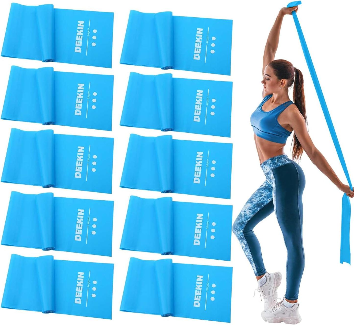 DEEKIN 10 Pcs Resistance Bands Professional Exercise Elastic Bands Latex-Free Yoga Starter Set for Pilates, Physical Therapy, Strength Training, Yoga, Working Out for Women Home Gym