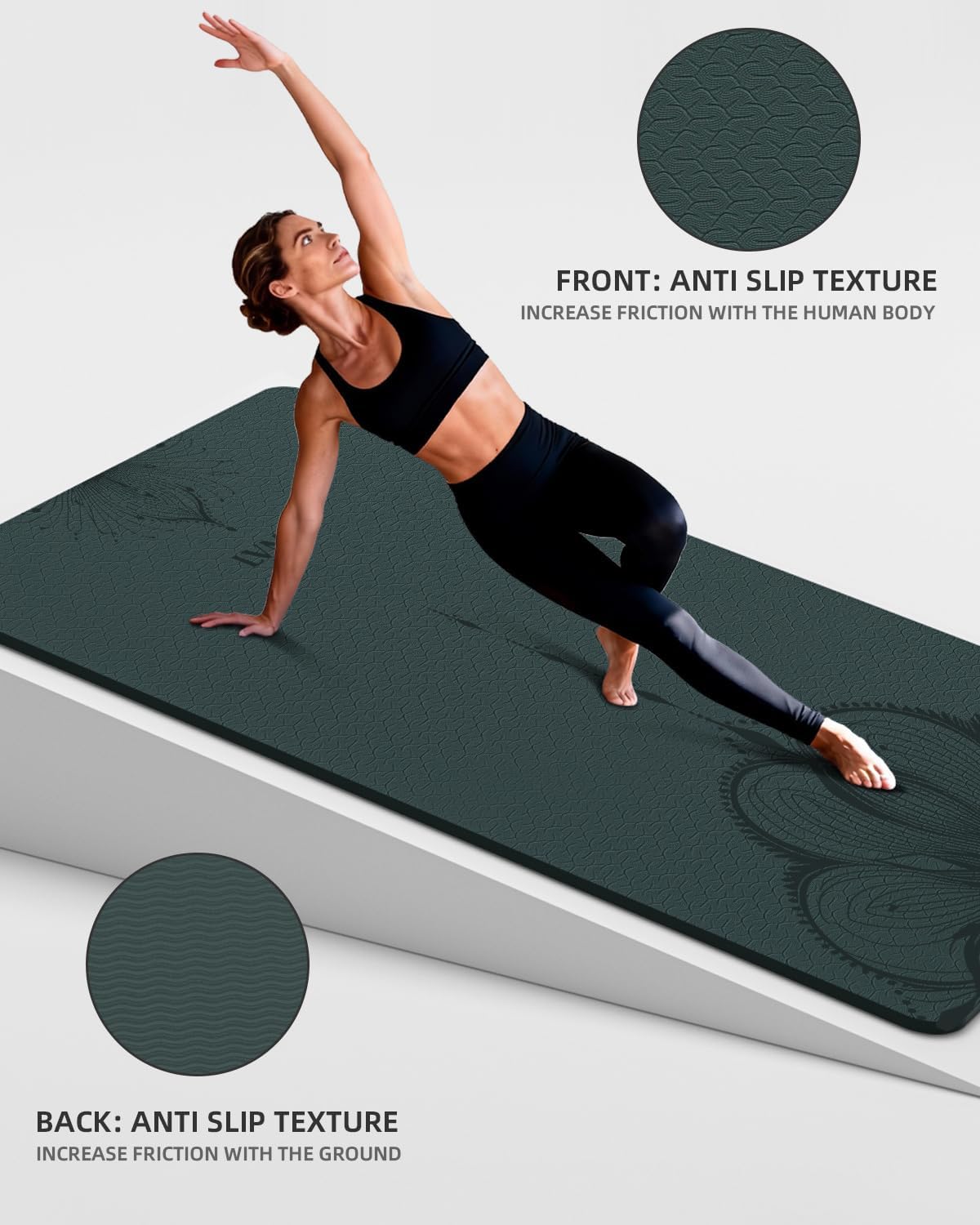 Large Yoga Mat (75.5"x47.6"x0.4"）Extra Wide & Thick 10mm, Non-Slip Exercise Mat, High-Density TPE Mat for Yoga Pilates & Home Gym Workouts