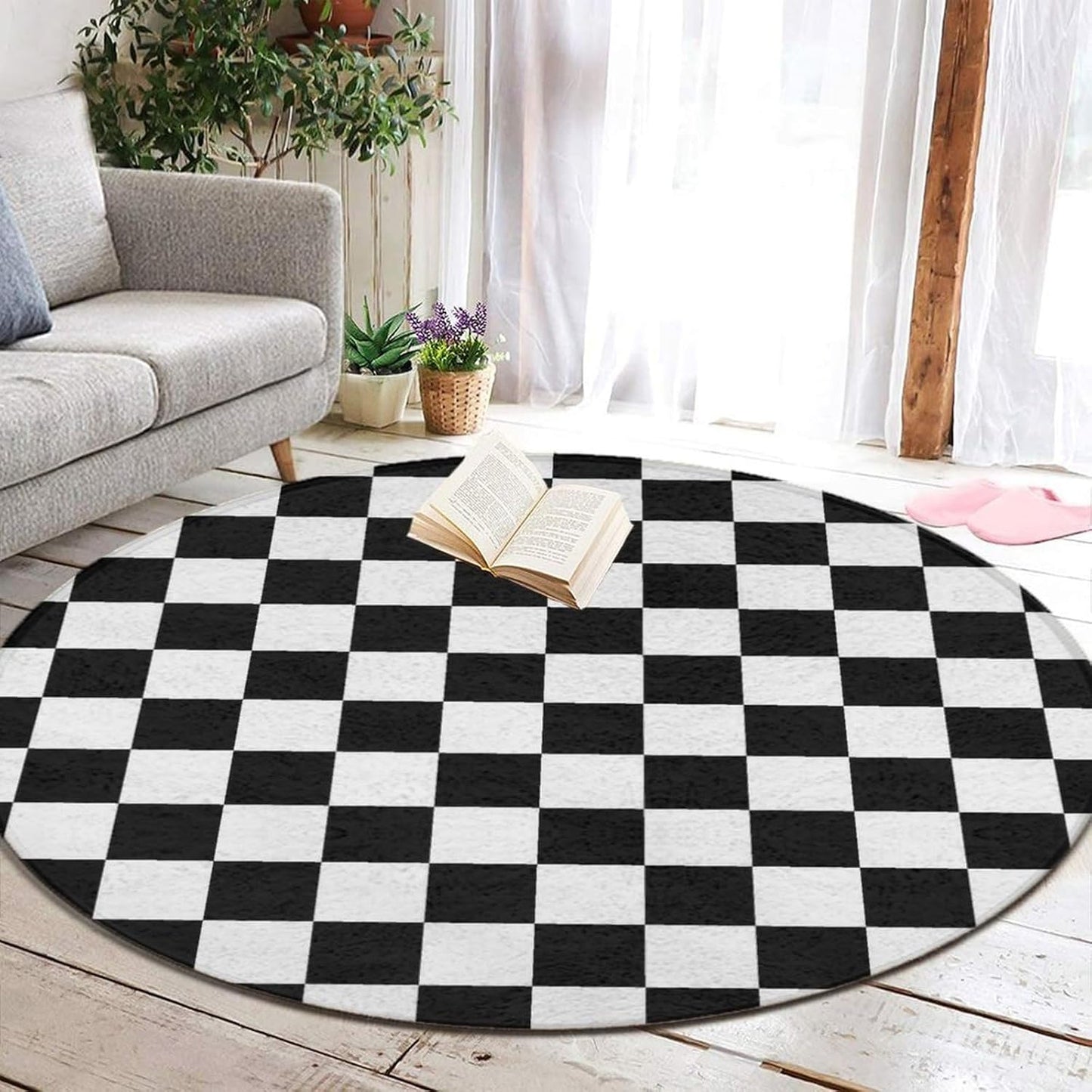 Soft Round Yoga Carpet, Large Home Decor Mat, Non-Slip Machine Washable Kitchen Office Circle Rug Compatible with Cool Norse Viking Vegvisir Runic Compass