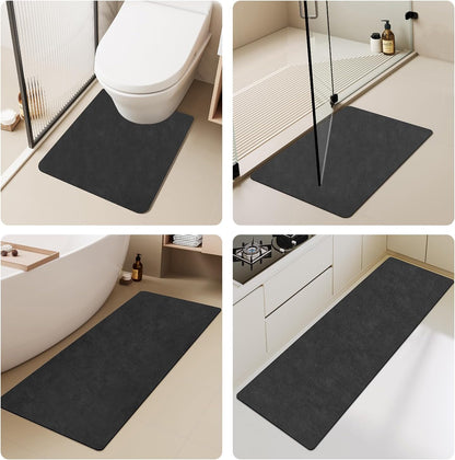 TYUU Bath Mat, Bathroom Rugs Non Slip Washable Thin Absorbent Quick Dry Bath Mat Fits Under Door Bathroom Floor Mat Perfect for Bath, Shower, or Sink 24"x36" Dark Grey