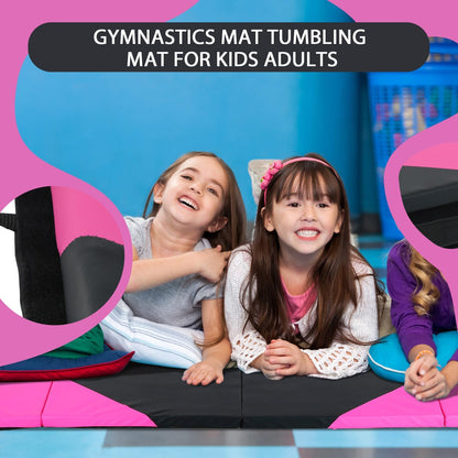 Gymnastics Mat for Tumbling, Folding Tumbling Mat Exercise Mat Gym Mat Tumbling Mats for Kids, Adults, PU Leather Yoga Mat with Carrying Handles
