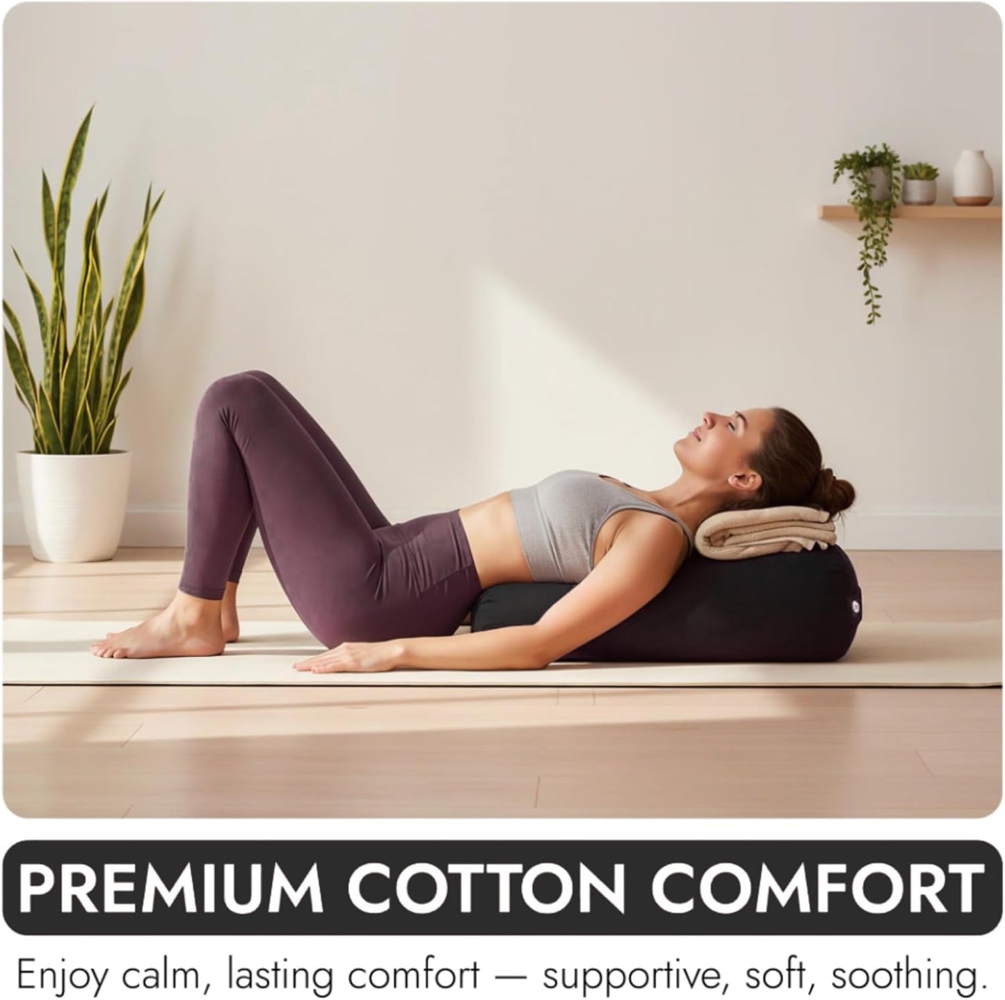 Yogikuti Iyengar Yoga Bolster for Restorative Yoga and Meditation – Lightweight Cotton Support Pillow with Handle for Easy Carry, Versatile for Pose Modification, Balance, Back Relief, and Relaxation
