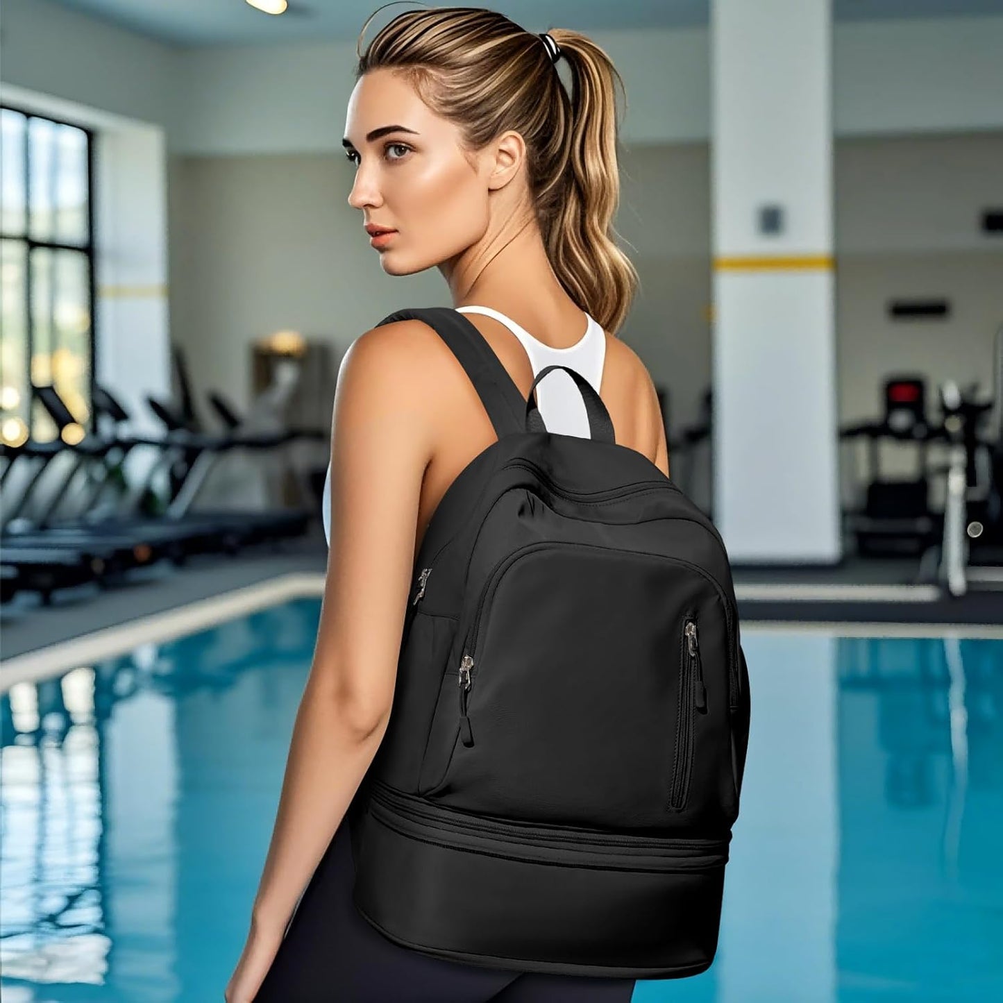 Gym Backpack for Women Men,Cheer bag,Lightweight Gym Bag with Shoe Compartment, Waterproof Sports Backpack with Wet Pocket, Black