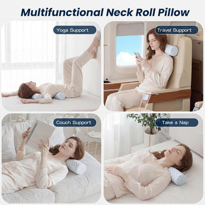 Neck Roll Pillow, Memory Foam Neck Support Pillows, Round Neck Pillows, Cylinder Bolster Pillows for Bed, Couch, and Yoga, Removable Washable Cover,18 * 4.1 * 4.1inch (Cool-Blue)