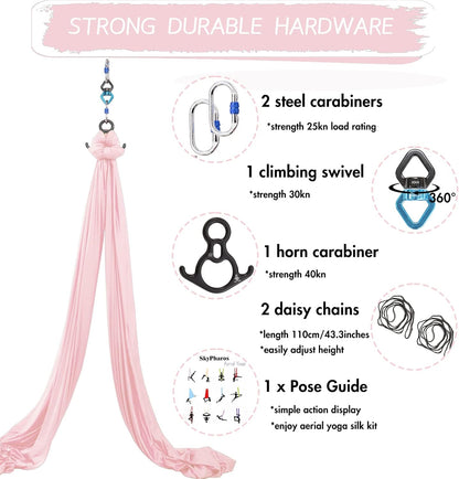 11 Yards Aerial Silks Yoga Swing Set - Aerial Yoga Hammock Kit Anti-Gravity Flying for Fitness, Low/Non Stretch Nylon Tricot Fabric Hardware Included for Dance