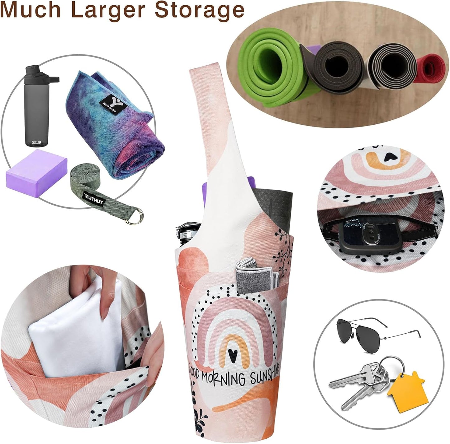 Yoga Mat Bag - Long Tote with Pockets - Holds More Yoga Accessories - Yoga Bag Fit Most Size Mats - Yoga Mat Carrier
