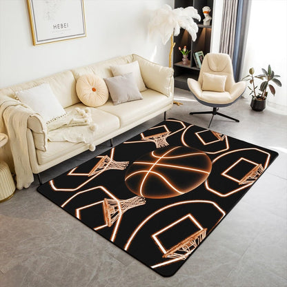jejeloiu Basketball Living Room Rugs for Bedroom 5x7 Kids Gaming Sports Decor Carpet for Boys Girls Teens Ball Games Area Rug Soft Gift for Basketball Lover Grey and Black Room Decor