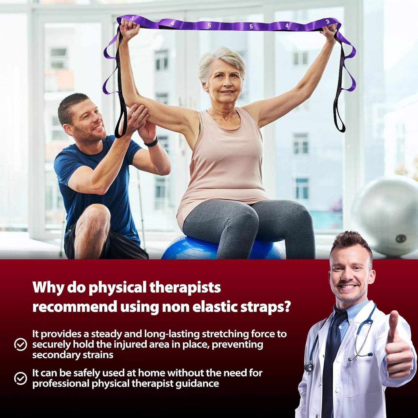 Acozycoo Stretching Strap with Loops for Physical Therapy,Yoga Strap for Stretching,Home Workout,Pilate & Flexibility Training,Non-Elastic Exercise Stretch Band for Hamstring,Leg Stretcher Belt,Flexibility Fascia