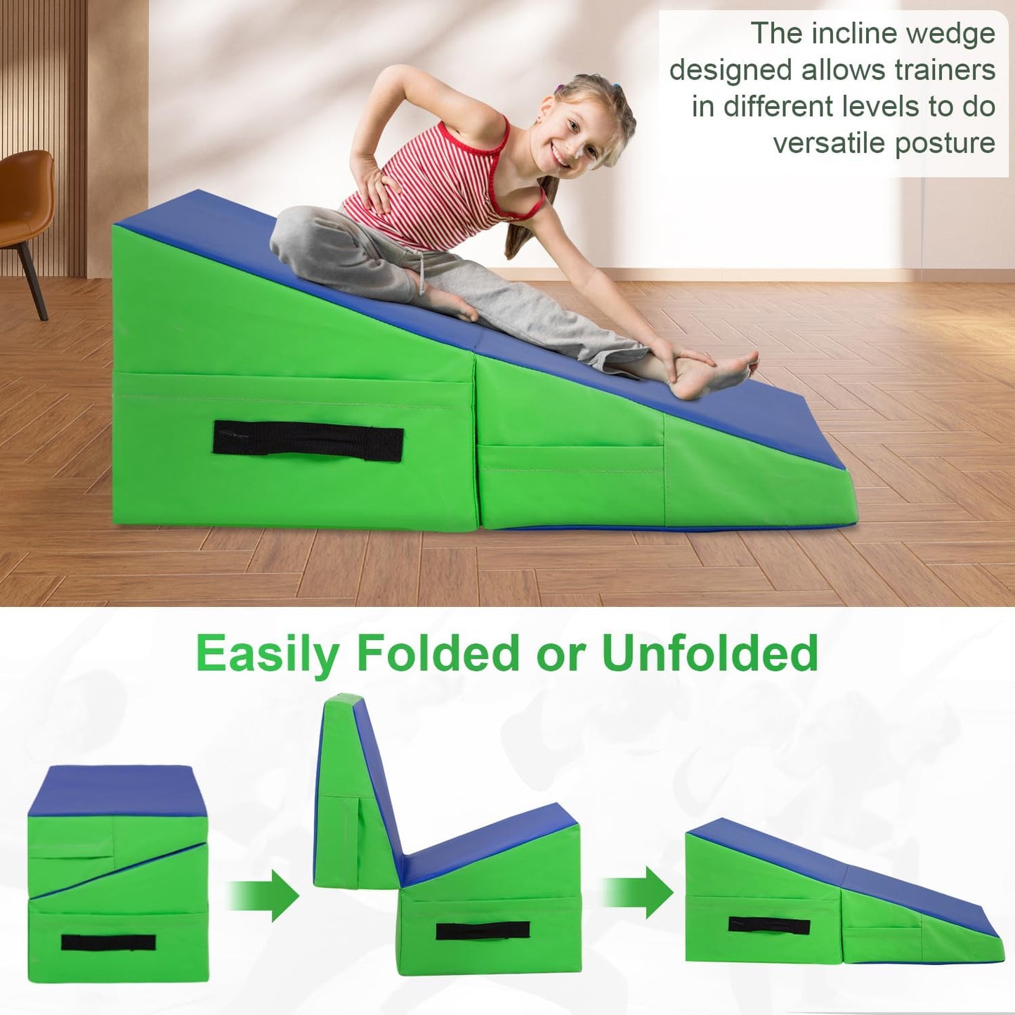 BestMassage Gymnastics Mat Incline Mat Tumbling Mat Folding Gymnastic Tumbling Mat Indoor/Outdoor Exercise Mat Home Gym Yoga Mat with Handle