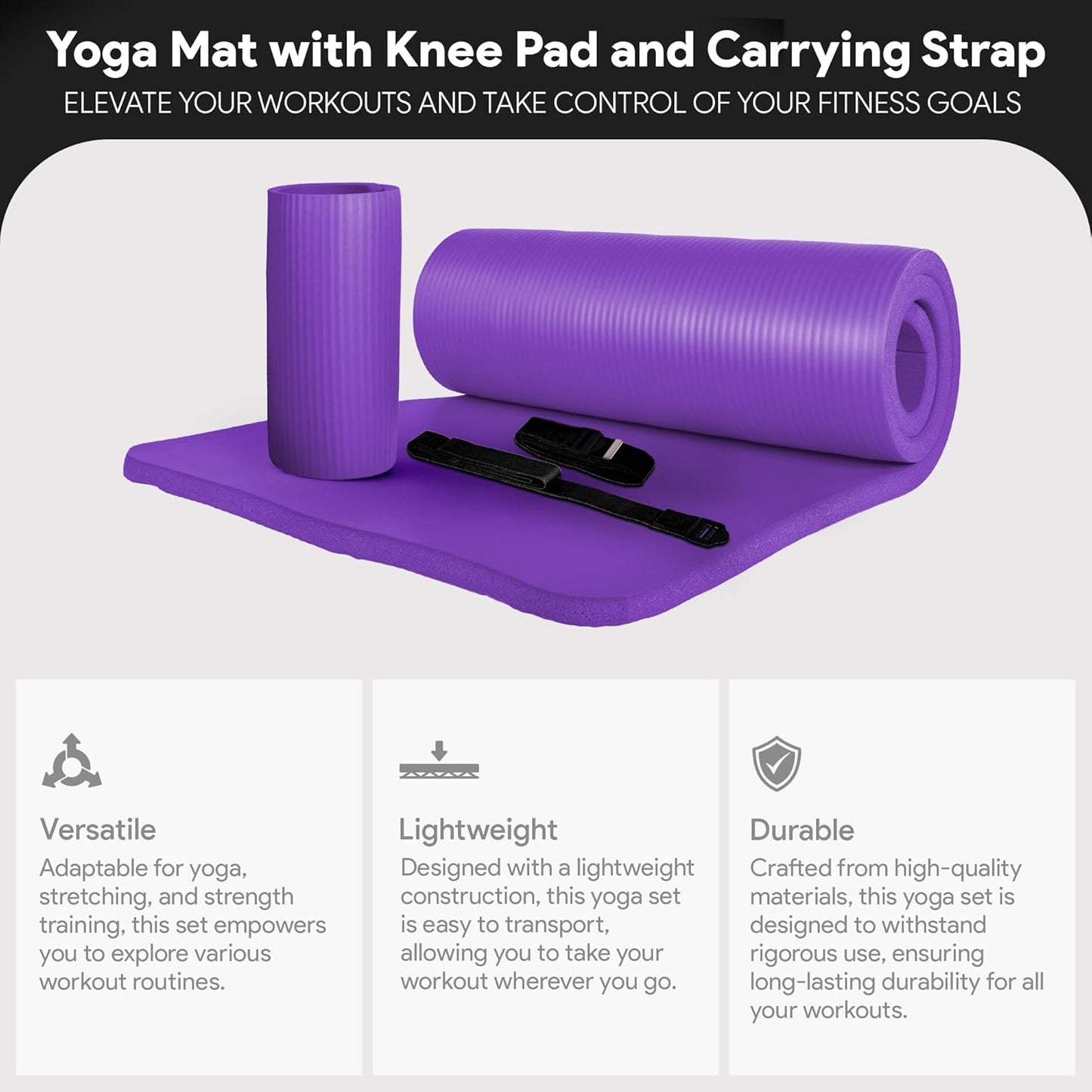 BalanceFrom 71x24 Inches Yoga Mat with Knee Pad and Optional Blocks – Extra 1-Inch Thick Non-Slip Foam with Anti-Tear Surface and Carrying Strap for Home, Studio, or Gym Workouts