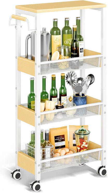4 Tier Home Gym Storage Rack with Wheels, Yoga Mat Rack Small Dumbbell Weight Rack, Multi-Functional Wood Metal Gym Equipment Storage Rack Workout Cart for Women Kettlebell Fitness Organizer
