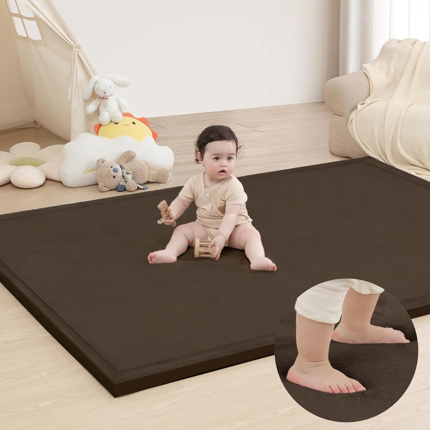 Baby Play Mat for Floor,1.3" Thick Memory Foam Tummy Time Mat,Soft Coral Velvet Nursery Rug,Large Non Slip for Crawling,Toddlers,Infants,Kids,Yoga & Tatami Style for Living Room(Dark Gray)