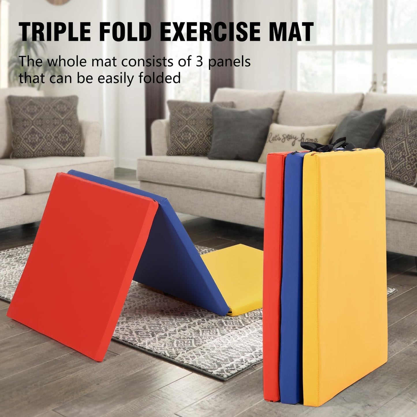 Gymnastics Tumbling Mat Portable Gymnastics Mat Foldable Tumbling Mat 2ft W 6ft L/4ft W 6ft L/4ft W 8ft L/4ft W 10ft Exercise Mat Yoga Mat with Carrying Handles for Yoga Gymnastics