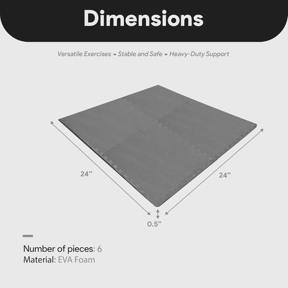 BalanceFrom Puzzle Exercise Mat 1" Thick, EVA Interlocking Foam Floor Tiles for Home Gym, Mat for Home Workout Equipment, Floor Padding for Kids, Black, 24 in x 24 in x 1 in, 24 Sq Ft - 6 Tiles