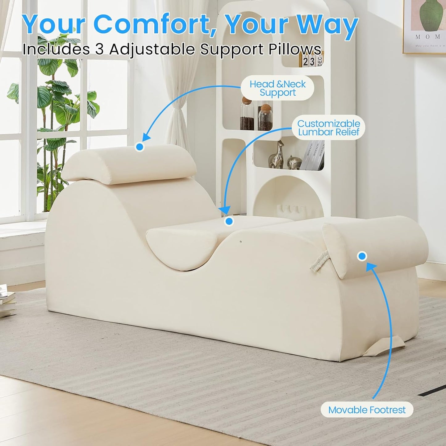 ijuicy 25 Inch Home Stretch Yoga Chair, Velvet Fitness Yoga Chaise Lounge Chair Indoor, Yoga Training Reliner with Adjustable Footrest & Headrest, Light Grey