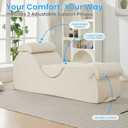 ijuicy 25 Inch Home Stretch Yoga Chair, Velvet Fitness Yoga Chaise Lounge Chair Indoor, Yoga Training Reliner with Adjustable Footrest & Headrest, Light Grey