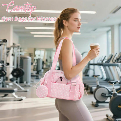 CAMTOP Mini Gym Bag for Women, Small Gym Tote Bag Puffy Quilted Sports Duffel Bag with Wet Compartment and Coin Purse Duffel Bags Dance Yoga Workout Bag for Gifts (All Black, Mini-12.6")