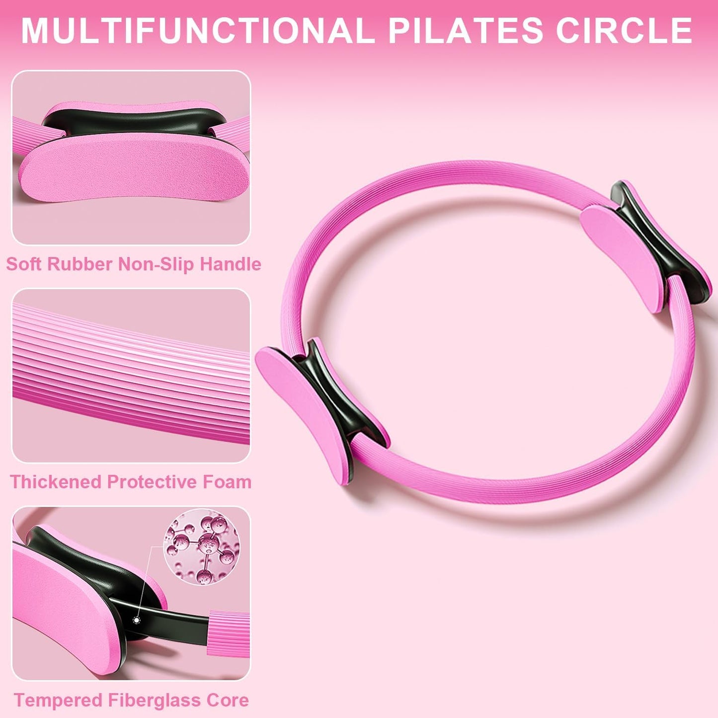 Pilates Ring Equipment Set, Home Pilates Kit for Women with 13’’ Magic Ring with Dual Padded Handles, Small Pilates Ball, 5 Resistance Bands & Complete Fitness Guide, Pilates Essential Accessories
