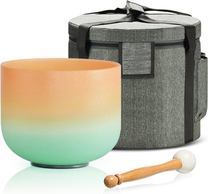 432HZ 7PCS Set Of 6-12 Inch Aria Gradient Design Frosted Quartz Crystal Singing Bowls With 2 PCS Travel Carry Case Bag.