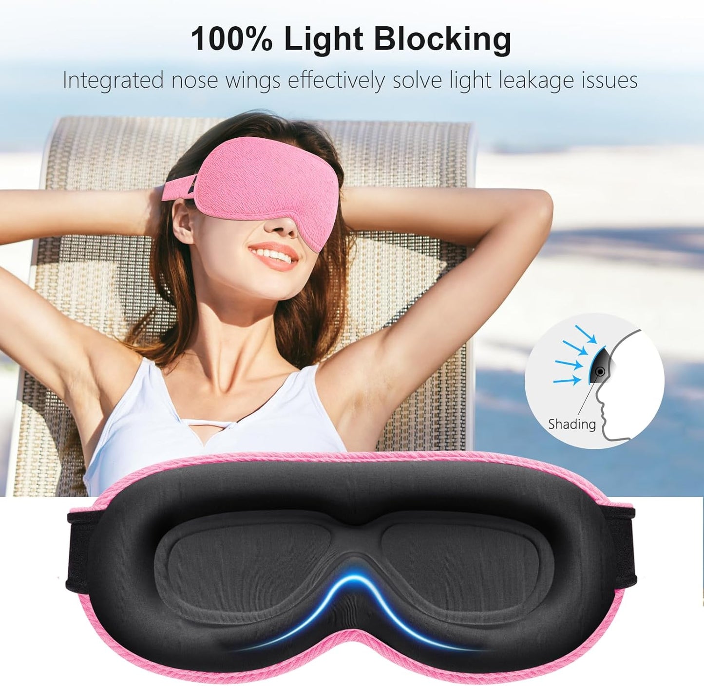 Gritin 100% Blackout Sleep Eye Mask for Women Men, Zero Pressure Sleeping Mask - Ergonomic Design 3D Cutout Eye Movement and Eyelash Friendly Night Blindfold, Ultra Soft Comfortable for Sleeping