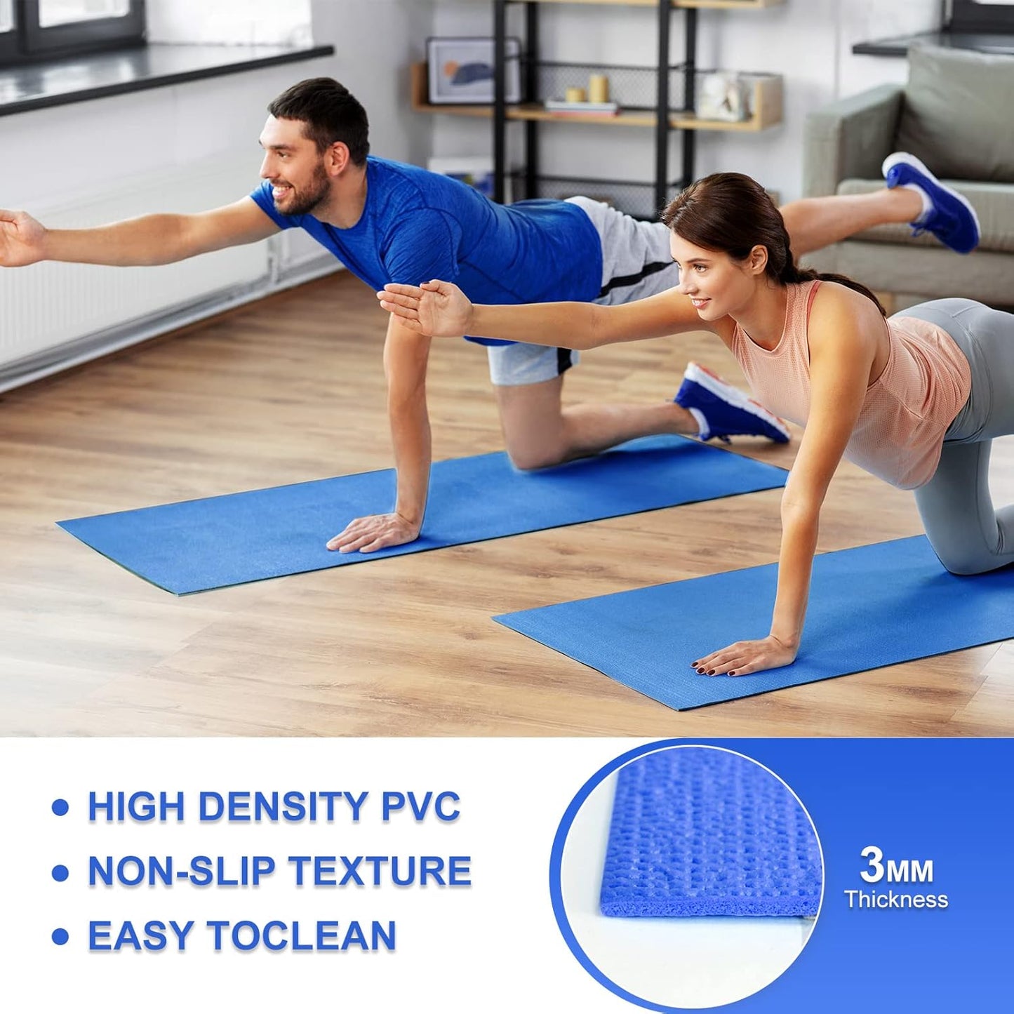 3 mm Thick Yoga Mat Bulk, Non Slip Exercise Workout Fitness Pad for Women Men, Gym Home Yoga Pilates, Easy to Clean, Sturdy PVC