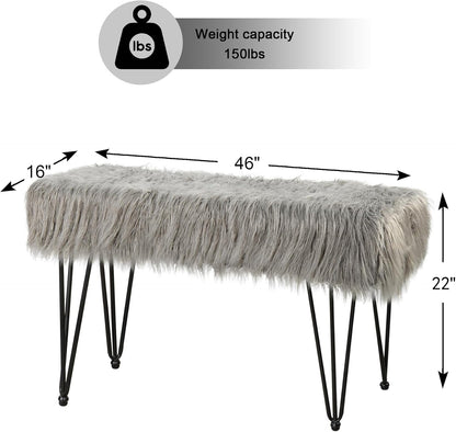 Home Soft Things Green Mongolian Faux Fur Ottoman, Desert Sage, 19'' x 13'' x 17'', Cozy Plush Fluffy Ottoman Foot Rest Stool for Living Room Bedroom Entryway Makeup Bench End of Bed Home Décor