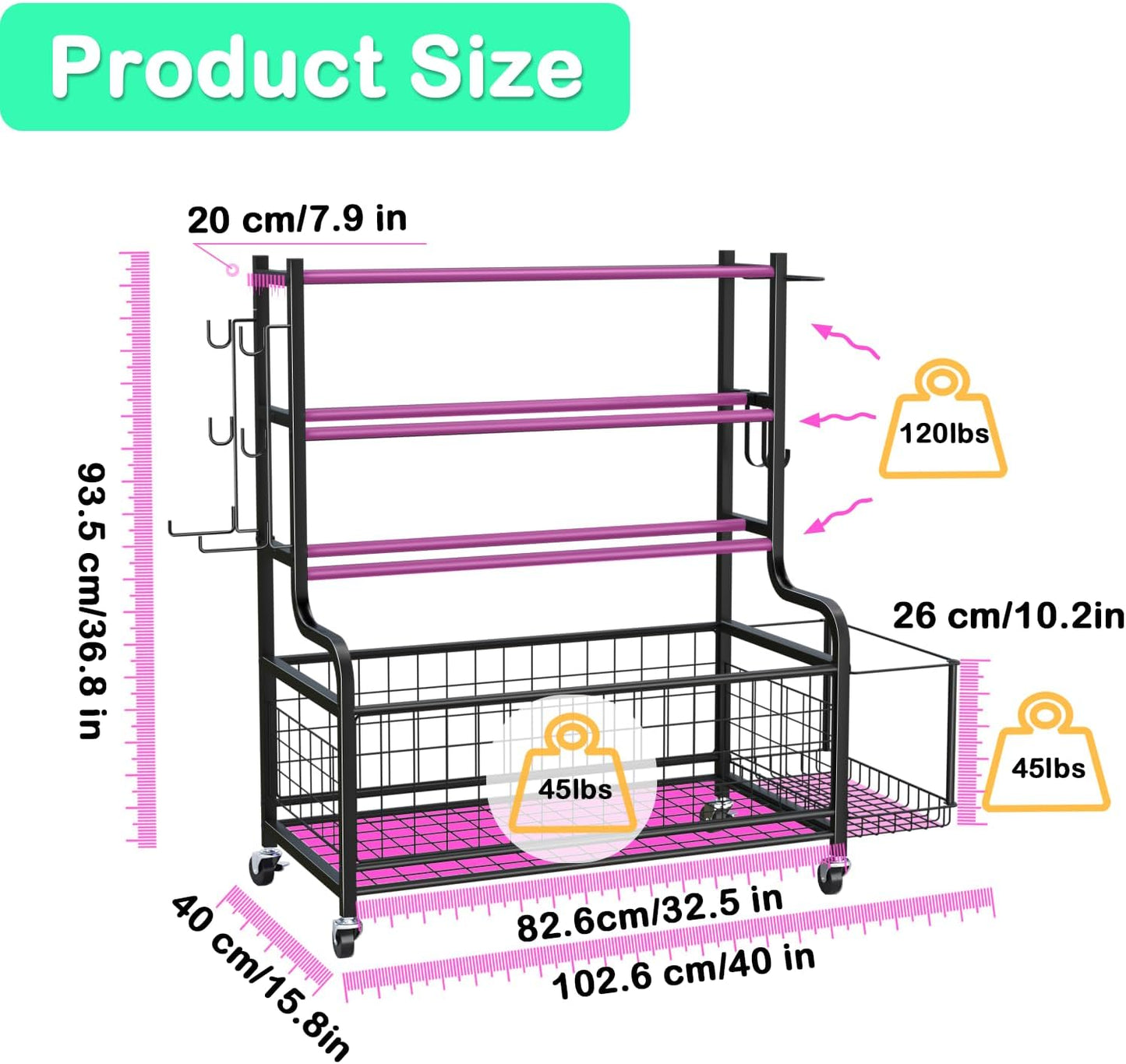 Dumbbell Rack - Weight Rack For Home Gym Storage Yoga Mat Weight Rack With Wheels And Hooks,Workout Equipment Storage Organizer For Yoga Equipments,For Dumbbell,Kettlebell,Yoga Block,Foam Roller