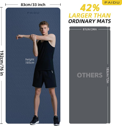 PAIDU Extra Long Wide Yoga Mat 76"x33"x2/5 Inch - Non Slip Thick Exercise Mat for Home Gym, Yoga, Pilates & Workouts