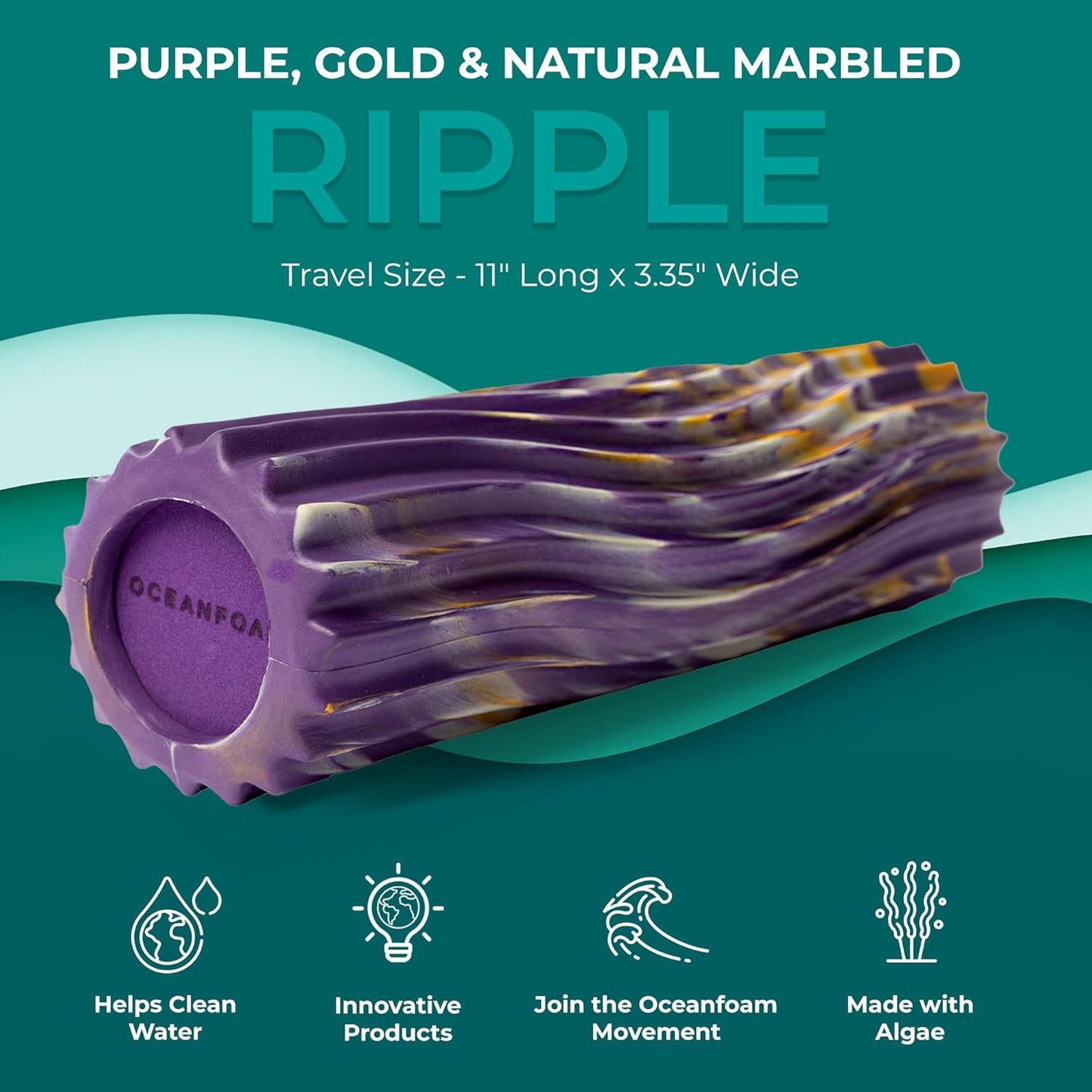 Oceanfoam Ripple Travel Foam Roller (11" x 3.35") Firm Mini Foam Roller for Physical Therapy, Deep Tissue Massage, Back Pain - High Density, Ergonomic Wave Textured - Yoga, Pilates, Exercise (Natural) - Colors A