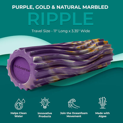 Oceanfoam Ripple Travel Foam Roller (11" x 3.35") Firm Mini Foam Roller for Physical Therapy, Deep Tissue Massage, Back Pain - High Density, Ergonomic Wave Textured - Yoga, Pilates, Exercise (Natural) - Colors A
