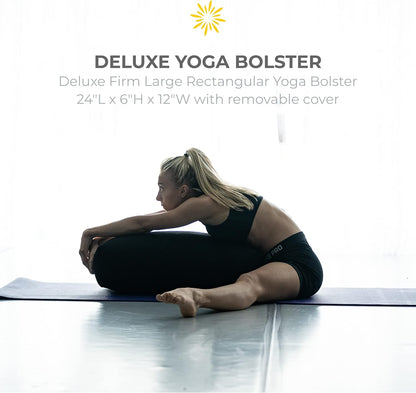 Sunshine Yoga 6-Pack Restorative Yoga Kit, 1 Yoga Bolster (24" x 12" x 6"), 2 Yoga Blocks (4" x 6" x 9"), 1 6ft D-Ring Yoga Strap, 1 Mexican Yoga Blanket, and 1 Unscented Sateen Eye Pillow