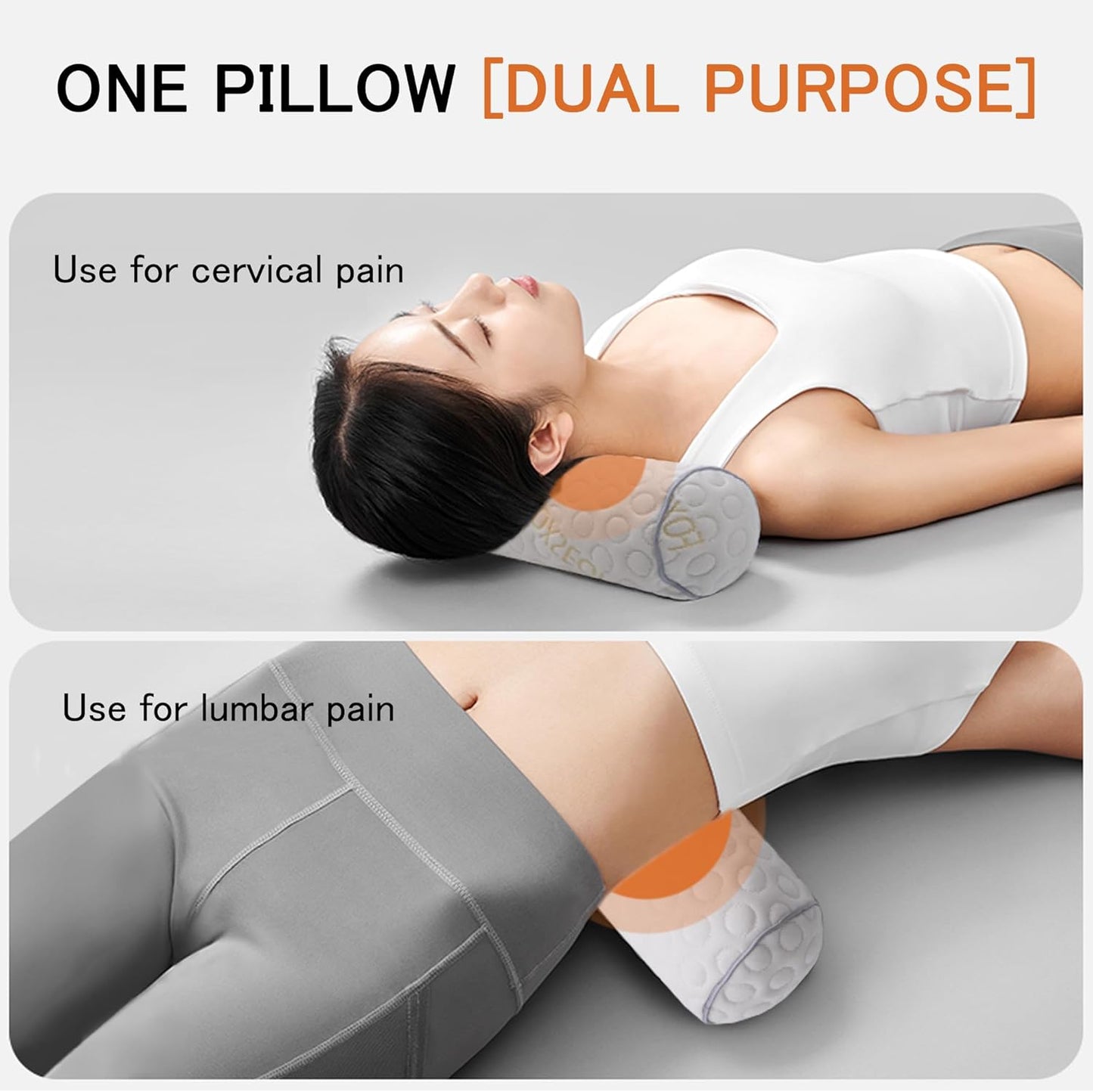Cylindrical Pillow、 Fillable Porous Fiber Contour Neck Pillow、 (Pack of 2, White Jacquard) 18 x 4 inches、Bolster Pillow for Bed、Legs, Back and Yoga (18x4)