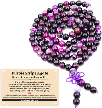 AD Beads 6mm 8mm 108 Prayer Mala Jasper Elastic Bracelet - Handmade Yoga Meditation Healing Power Energy Gifts for Unisex Adult.