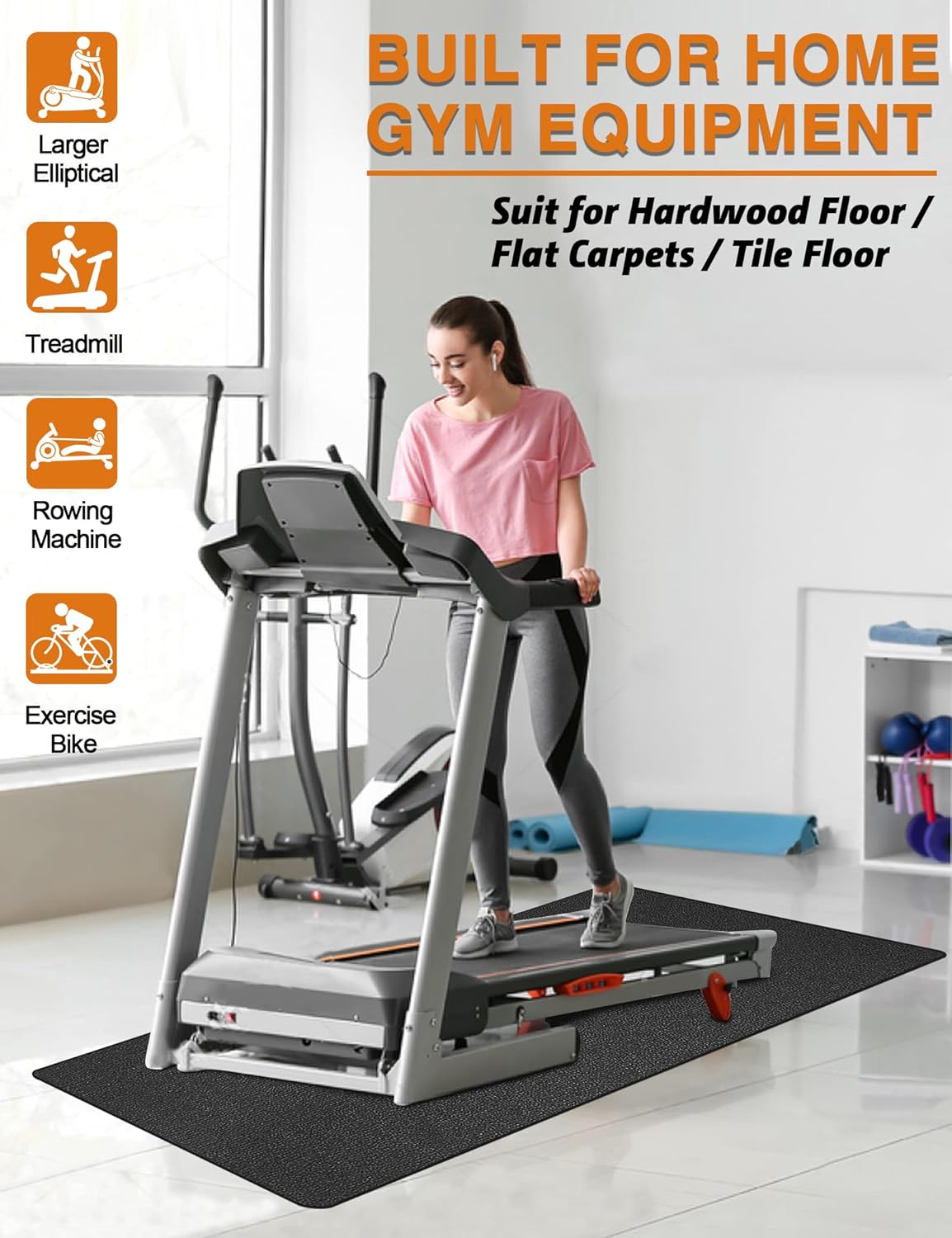 Treadmill Mat,70"x32",6mm Thickness Foldable Exercise Equipment Mat for Carpet Hardwood Floors, Compatible with Walking Pad,Spin Bike,Elliptical Trainer,Rowing Machine