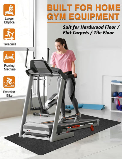Treadmill Mat,70"x32",6mm Thickness Foldable Exercise Equipment Mat for Carpet Hardwood Floors, Compatible with Walking Pad,Spin Bike,Elliptical Trainer,Rowing Machine