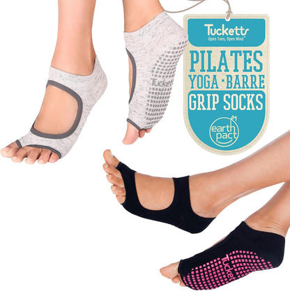 Tucketts Allegro Toeless Pilates Socks with Grips for Women, Non-Slip Open-Toe Grip Socks, Yoga, Barre, Dance, Reformer, Home