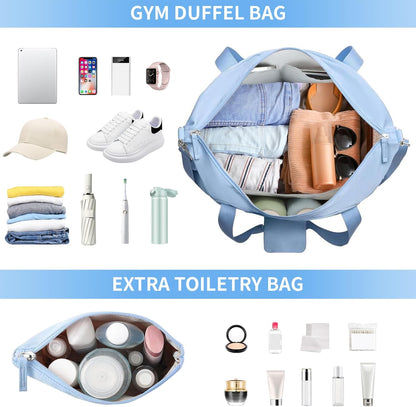 ETRONIK Gym Bag for Women, Personal Item Travel Bag with Shoes Compartment, Weekender Overnight Duffel Bag with Wet Pocket, Carry On Bag for Women, Travel, Gym, Weekend (Beige)