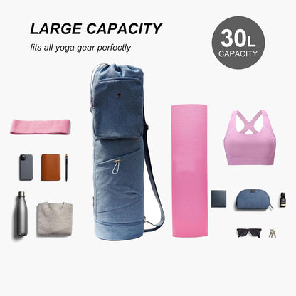 ESVAN Yoga Mat Bag with Multi Pockets Drawstring Yoga Mat Carrier Pilates Exercise Multi-Functional Storage Bag