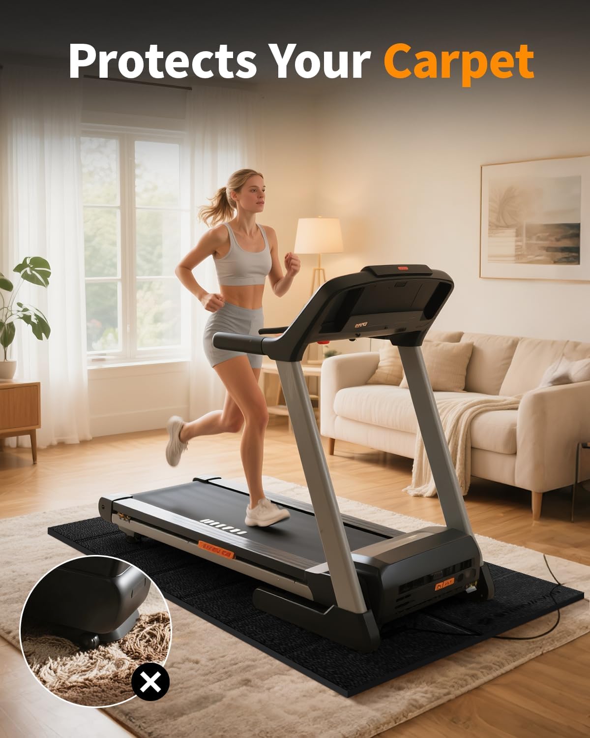 Stepwaver Walking Pad Mat for Carpet, Treamill Mat for Hardwood Floors, High Density, 1/4 Thickness, Folable, Floor Protection for Bike, Elliptical, Treadmill