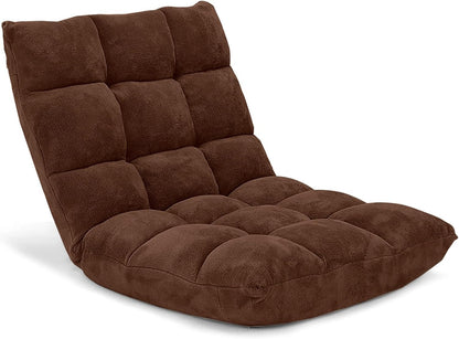 Giantex Folding Floor Chair with Back Support, 14 Adjustable Position, Padded Sleeper Bed, Couch Recliner, Gaming Floor Chairs for Adults, Meditation, Living Room (TAN)