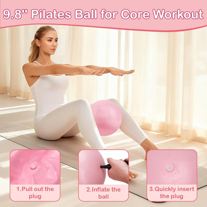 Hoedia 17 PCS Pilates Kit for Women, Pilates Equipment Ring and Ball Set with Resistance Bands, Yoga Strap, Core Sliders, Socks, Bag & Guide for Starter Home Workout Fitness Gym Essentials