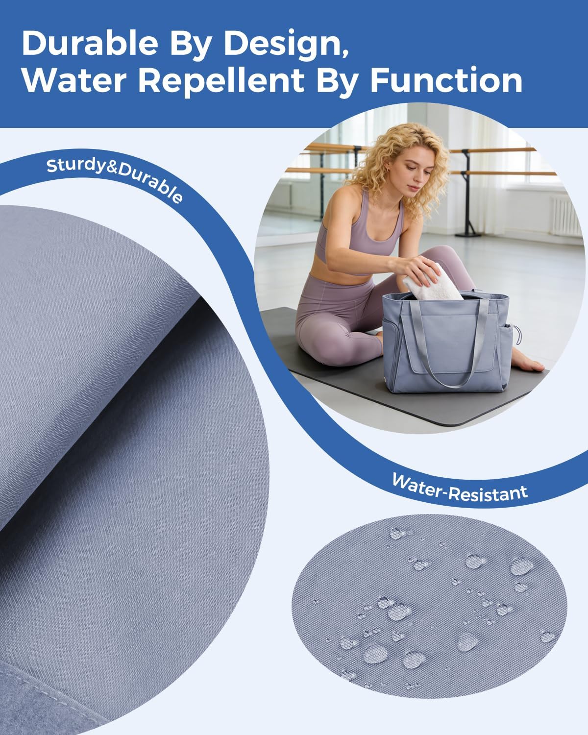 sportsnew Gym Bag for Women, 19L Yoga Mat Bag with Shoe Compartment & Wet Dry Pocket, Gym Tote Bag with Hook-and-loop Yoga Mat Holder, Quick Access Storage, for Workout Travel Pilates Dance