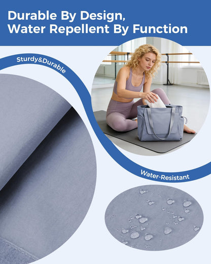 sportsnew Gym Bag for Women, 19L Yoga Mat Bag with Shoe Compartment & Wet Dry Pocket, Gym Tote Bag with Hook-and-loop Yoga Mat Holder, Quick Access Storage, for Workout Travel Pilates Dance
