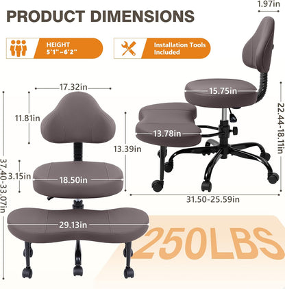 AtHope Cross Legged Office Chair, Criss Cross Desk Chair ADHD Meditation Kneeling Yoga Seat with Adjustable Height, Lumbar Support, Wider Footrest and Wheels (Black)