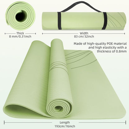 Large Yoga Mat Thick, 76"x32"x0.31"Wide POE Exercise Mat with Non-Slip Surface & Carry Strap, Anti-Tear Workout Mat for Yoga, Pilates, Fitness