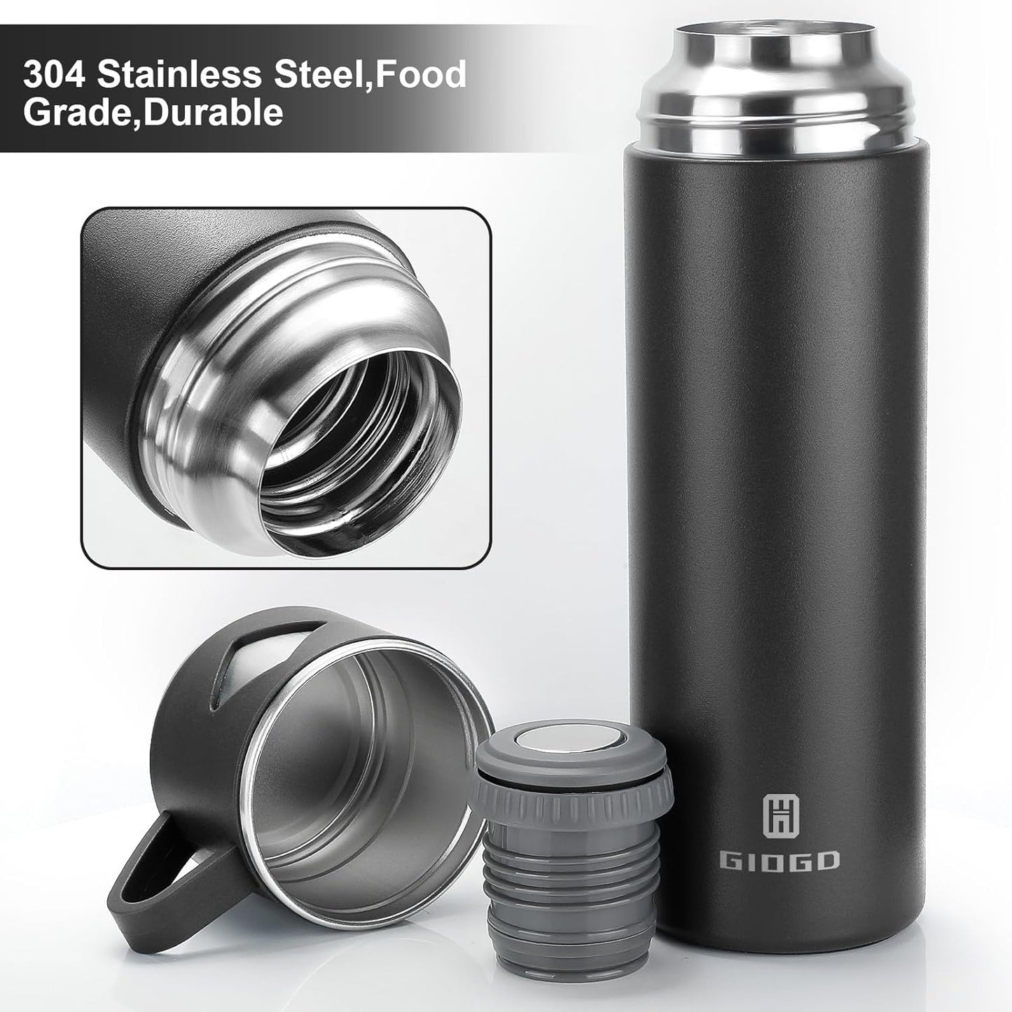 Stainless Steel Thermo 500ml/16.9oz Vacuum Insulated Bottle with Cup for Coffee Hot drink and Cold drink water flask.(Pink,Set)