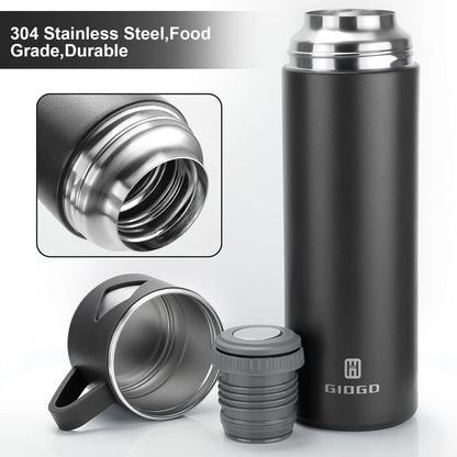 Stainless Steel Thermo 500ml/16.9oz Vacuum Insulated Bottle with Cup for Coffee Hot drink and Cold drink water flask.(Pink,Set)
