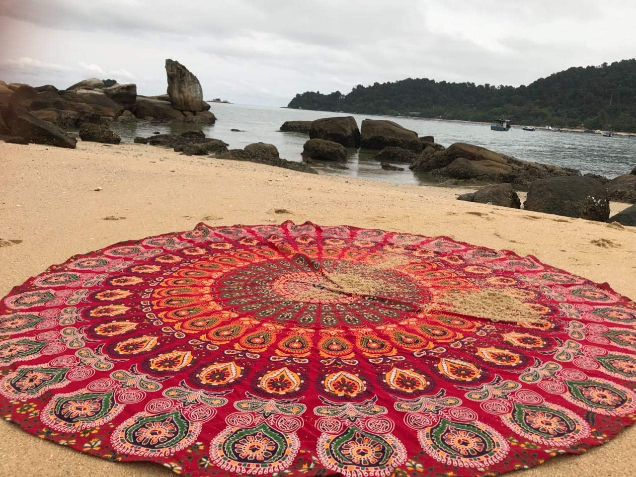 raajsee Purple Round Beach Tapestry Hippie/Boho Beach Blanket Mandala/Indian Cotton Throw - Round Tablecloth/Home Decor/Indie Rug Yoga Mat Meditation Picnic Rugs 127 CM / 50 INCHE Circle