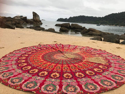 raajsee Purple Round Beach Tapestry Hippie/Boho Beach Blanket Mandala/Indian Cotton Throw - Round Tablecloth/Home Decor/Indie Rug Yoga Mat Meditation Picnic Rugs 127 CM / 50 INCHE Circle